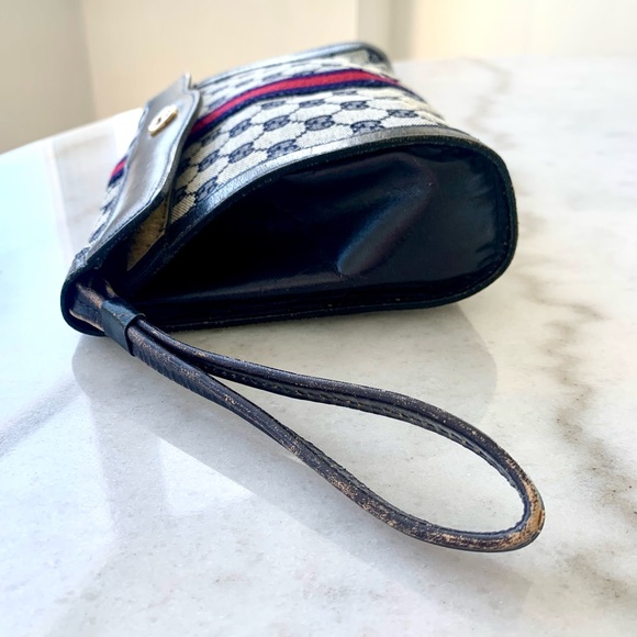 Authentic Rare Gucci Sherry Line Vintage Navy GG Clutch - Picture 10 of 10